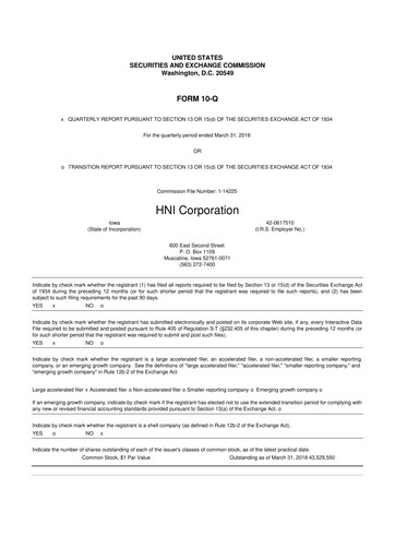 Thumbnail HNI Corporation
 10-Q Quarterly Report FY2018 