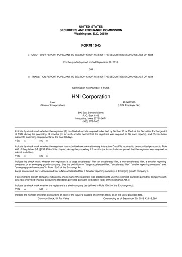 Thumbnail HNI Corporation
 10-Q Quarterly Report FY2018 