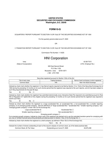 Thumbnail HNI Corporation
 10-Q Quarterly Report FY2020 