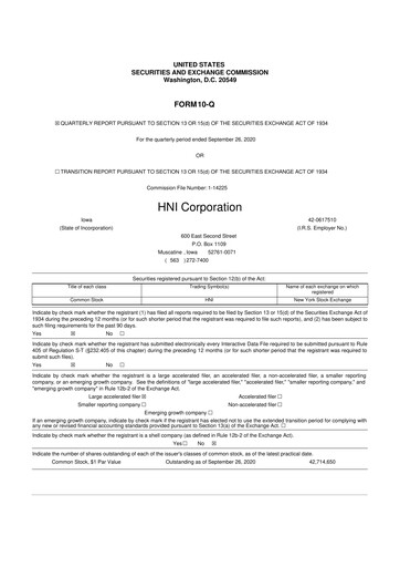 Thumbnail HNI Corporation
 10-Q Quarterly Report FY2020 