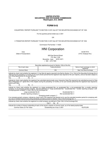 Thumbnail HNI Corporation
 10-Q Quarterly Report FY2021 