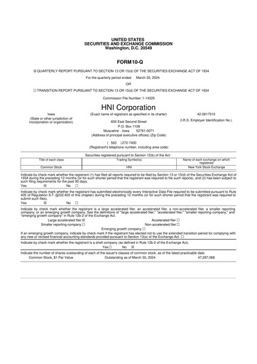 Thumbnail HNI Corporation
 10-Q Quarterly Report FY2024 