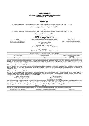 Thumbnail HNI Corporation
 10-Q Quarterly Report FY2024 