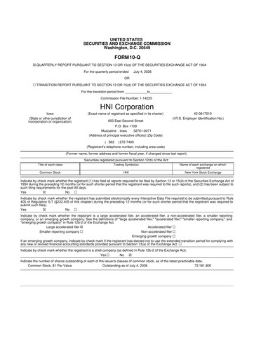 Thumbnail HNI Corporation
 10-Q Quarterly Report FY2026 