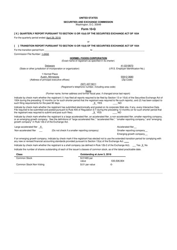 Thumbnail Hormel Foods 10-Q Quarterly Report FY2018 