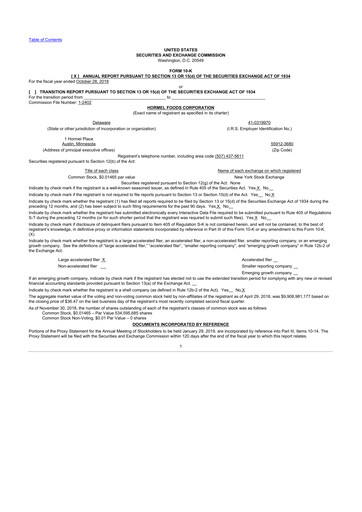 Thumbnail Hormel Foods 10-K Annual Report 2018