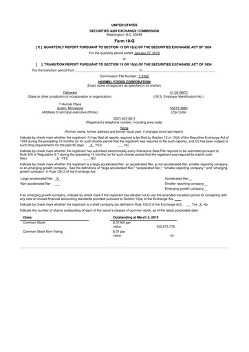 Thumbnail Hormel Foods 10-Q Quarterly Report FY2019 