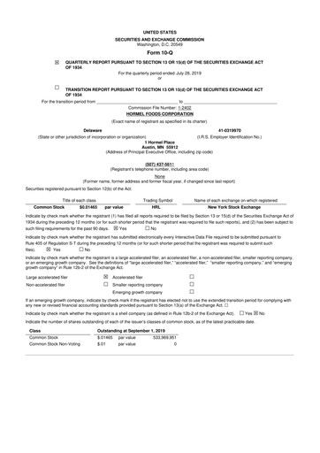 Thumbnail Hormel Foods 10-Q Quarterly Report FY2019 