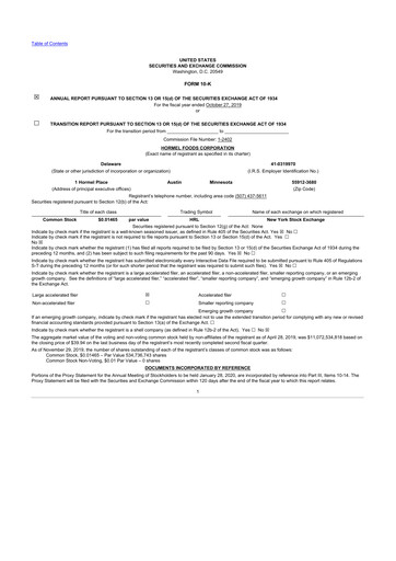 Thumbnail Hormel Foods 10-K Annual Report 2019