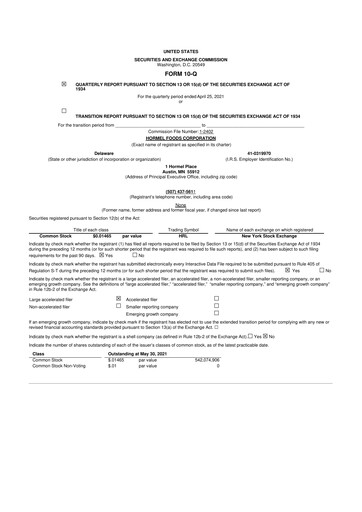 Thumbnail Hormel Foods 10-Q Quarterly Report FY2021 