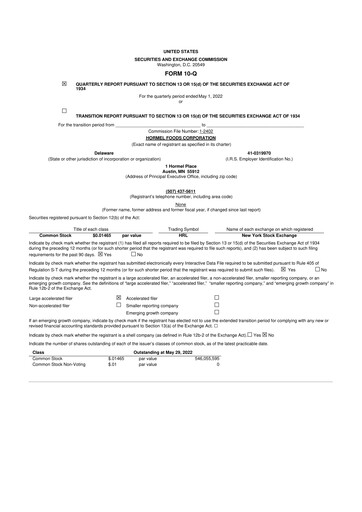 Thumbnail Hormel Foods 10-Q Quarterly Report FY2022 