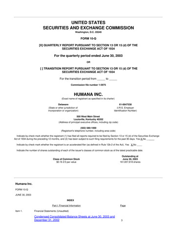 Thumbnail Humana 10-Q Quarterly Report FY 