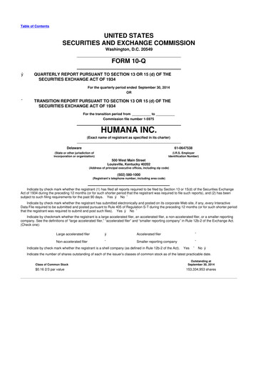 Thumbnail Humana 10-Q Quarterly Report FY2014 