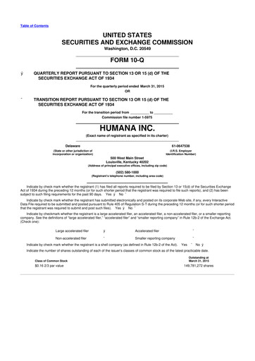 Thumbnail Humana 10-Q Quarterly Report FY2015 