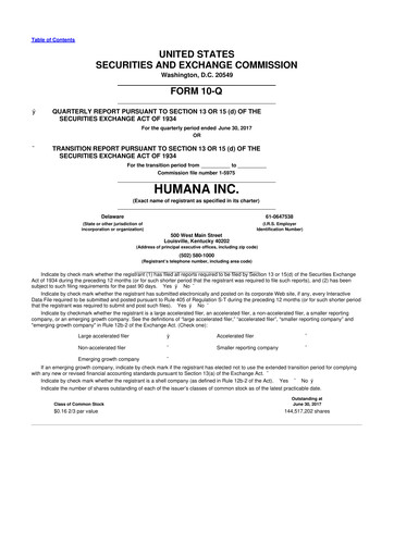 Thumbnail Humana 10-Q Quarterly Report FY2017 