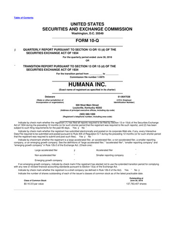 Thumbnail Humana 10-Q Quarterly Report FY2018 