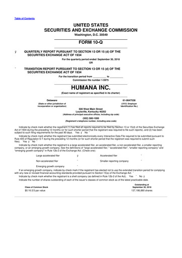 Thumbnail Humana 10-Q Quarterly Report FY2018 