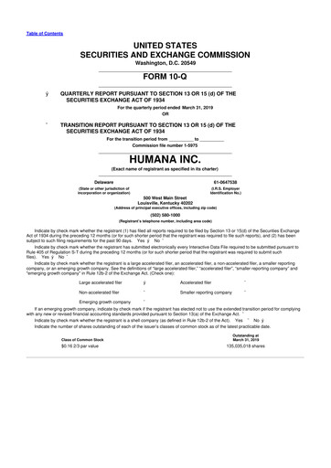 Thumbnail Humana 10-Q Quarterly Report FY2019 