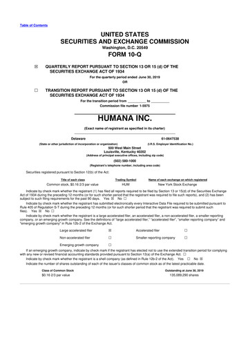 Thumbnail Humana 10-Q Quarterly Report FY2019 