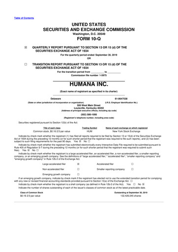 Thumbnail Humana 10-Q Quarterly Report FY2019 