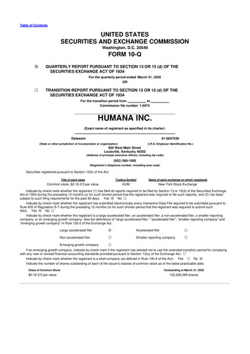 Thumbnail Humana 10-Q Quarterly Report FY2020 