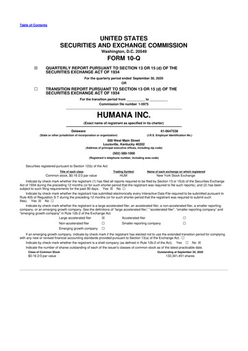 Thumbnail Humana 10-Q Quarterly Report FY2020 