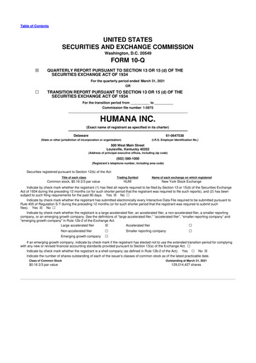 Thumbnail Humana 10-Q Quarterly Report FY2021 