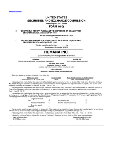 Thumbnail Humana 10-Q Quarterly Report FY2022 