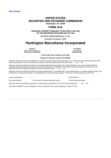 Thumbnail Huntington Bancshares
 10-Q Quarterly Report FY2016 