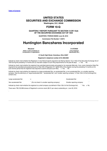 Thumbnail Huntington Bancshares
 10-Q Quarterly Report FY2016 