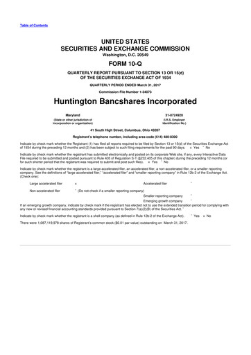 Thumbnail Huntington Bancshares
 10-Q Quarterly Report FY2017 