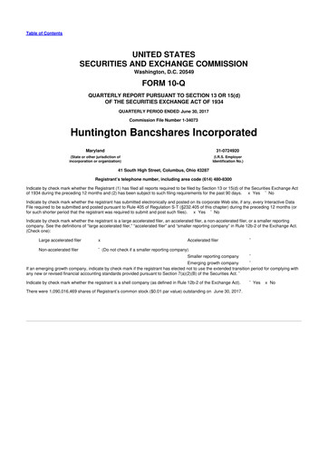 Thumbnail Huntington Bancshares
 10-Q Quarterly Report FY2017 
