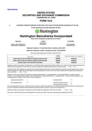 Thumbnail Huntington Bancshares
 10-Q Quarterly Report FY2019 
