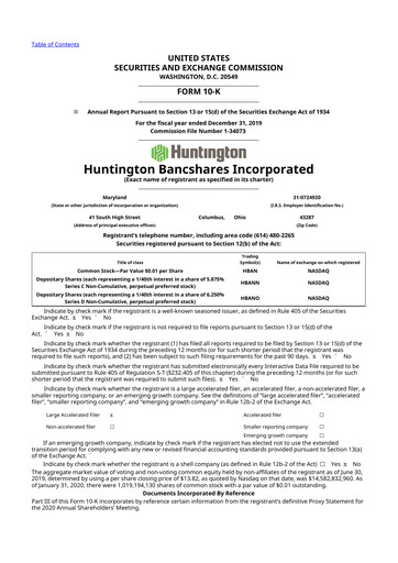 Thumbnail Huntington Bancshares
 10-K Annual Report 2019