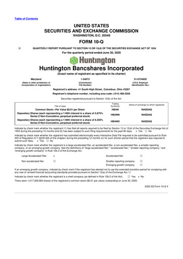 Thumbnail Huntington Bancshares
 10-Q Quarterly Report FY2020 