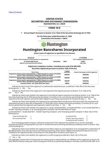 Thumbnail Huntington Bancshares
 10-K Annual Report 2020