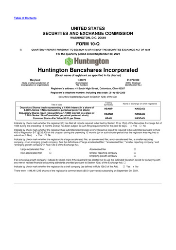 Thumbnail Huntington Bancshares
 10-Q Quarterly Report FY2021 