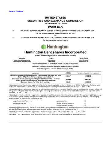 Thumbnail Huntington Bancshares
 10-Q Quarterly Report FY2022 