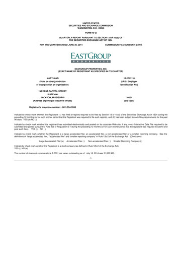 Thumbnail EastGroup Properties 10-Q Quarterly Report FY2014 