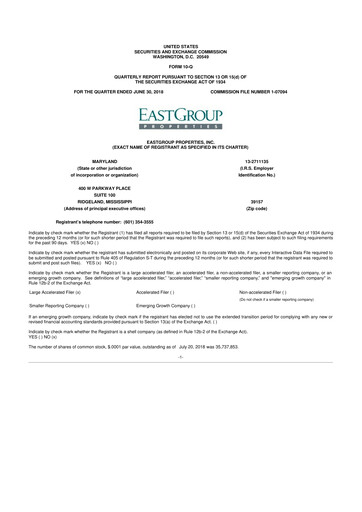 Thumbnail EastGroup Properties 10-Q Quarterly Report FY2018 