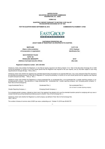 Thumbnail EastGroup Properties 10-Q Quarterly Report FY2018 