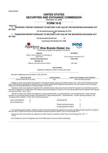 Thumbnail Dine Brands Global 10-Q Quarterly Report FY2019 