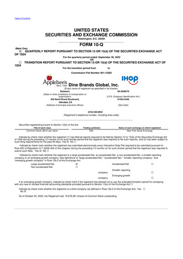 Thumbnail Dine Brands Global 10-Q Quarterly Report FY2022 