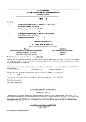 Miniature Illinois Tool Works  10-Q Rapport trimestriel  