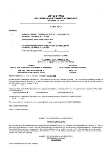 Miniature Illinois Tool Works  10-Q Rapport trimestriel  