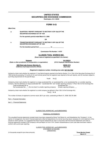 Miniature Illinois Tool Works  10-Q Rapport trimestriel  