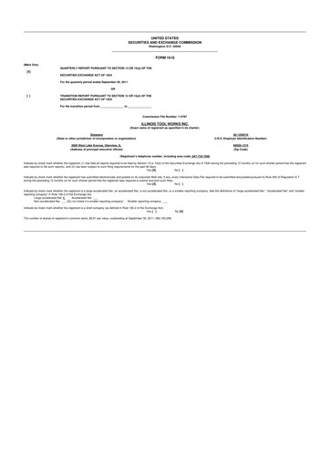 Miniature Illinois Tool Works  10-Q Rapport trimestriel  