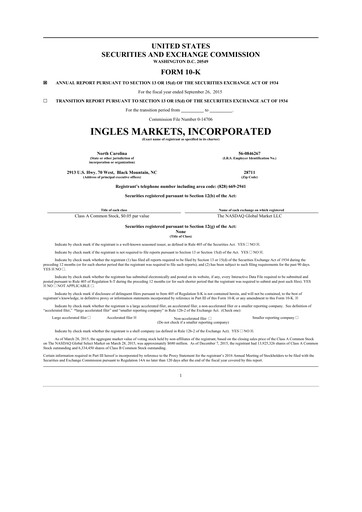 Thumbnail Ingles Markets 10-K Annual Report 2015