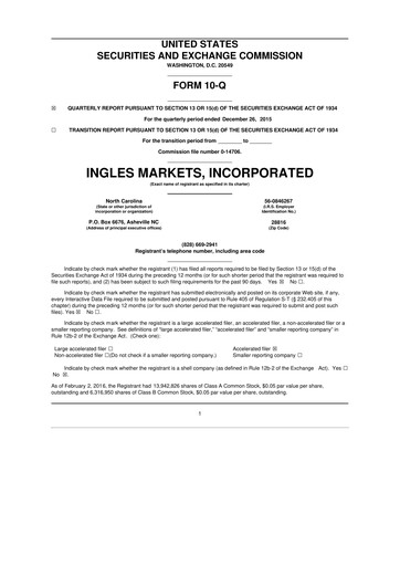Miniature Ingles Markets 10-Q Rapport trimestriel 2016 