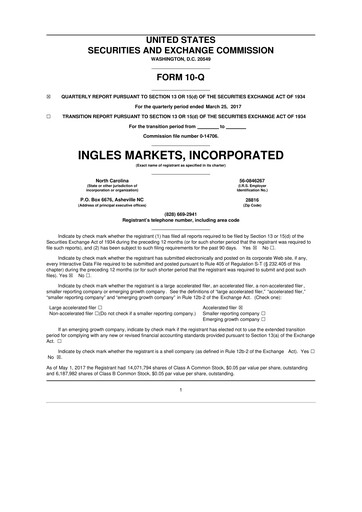 Miniature Ingles Markets 10-Q Rapport trimestriel 2017 